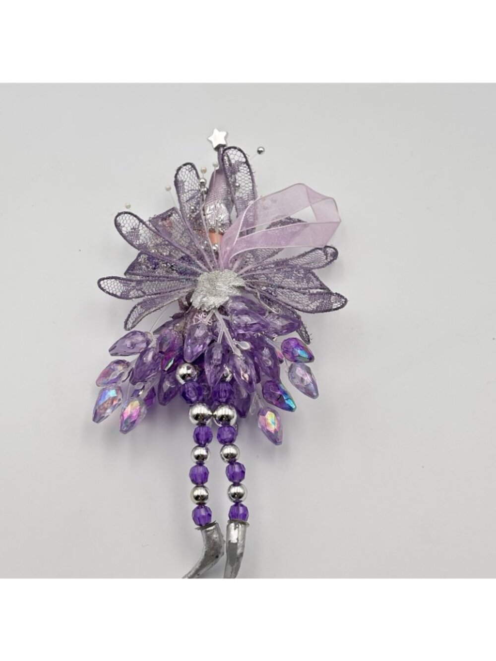 Vintage Purple Pixie Fairy Christmas Tree Ornament Hanging Beaded Shiny 8” Girl - Picture 9 of 16